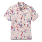 Men's Hawaiian Shirt Blossoms and Butterflies Print Cotton Button-down Short Sleeve Aloha Shirt