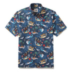 Men's Hawaiian Shirt Aloha Kabuki Print BY Julia Madoka Cotton Button-down Short Sleeve Aloha Shirt
