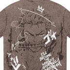 One Piece Zoro Anime Print T-Shirt  Pure Cotton Washed Short-Sleeve Top Cartoon Graphic Style