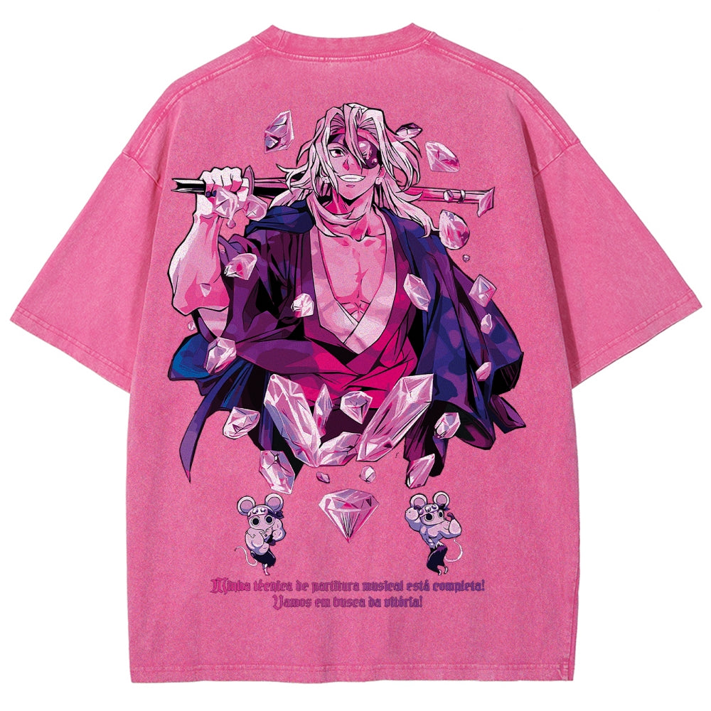 Gurren lagann Demon Slayer Uzui Tengen Unisex Fit Washed T-Shirt 2504004051