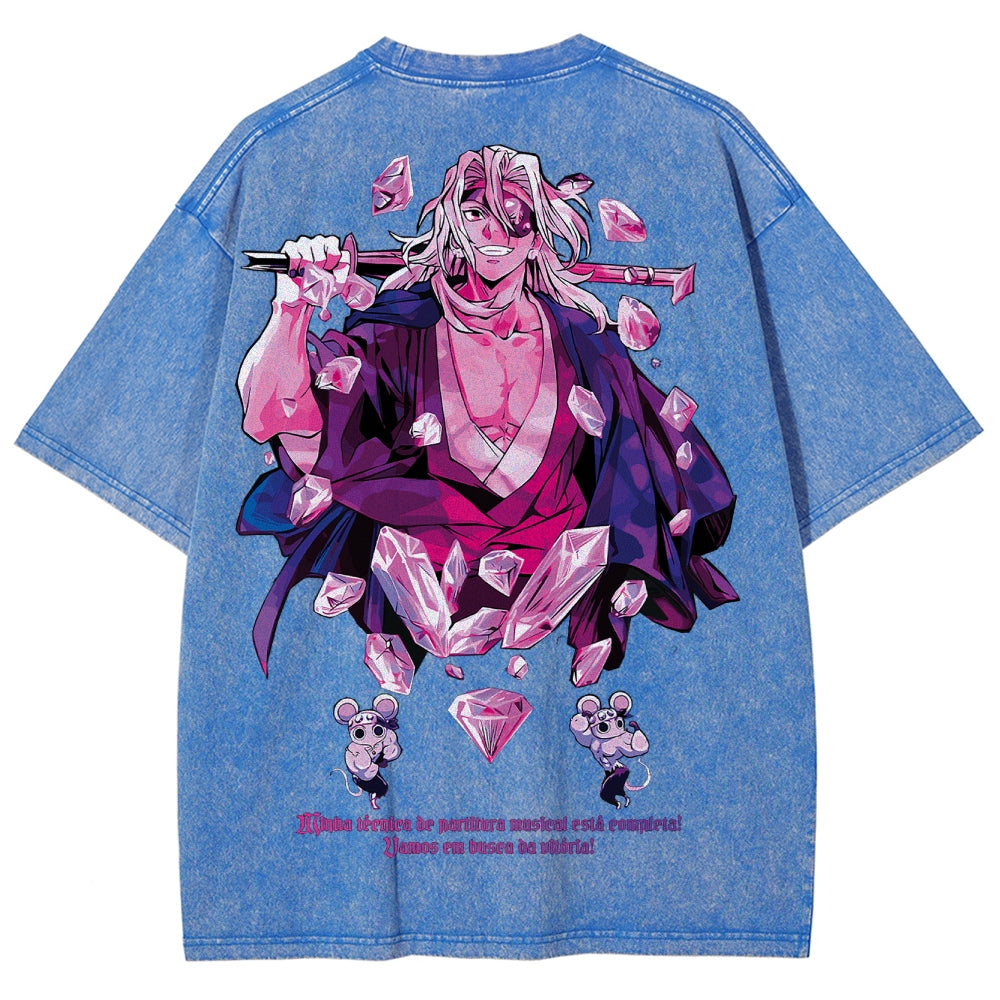 Gurren lagann Demon Slayer Uzui Tengen Unisex Fit Washed T-Shirt 2504004051