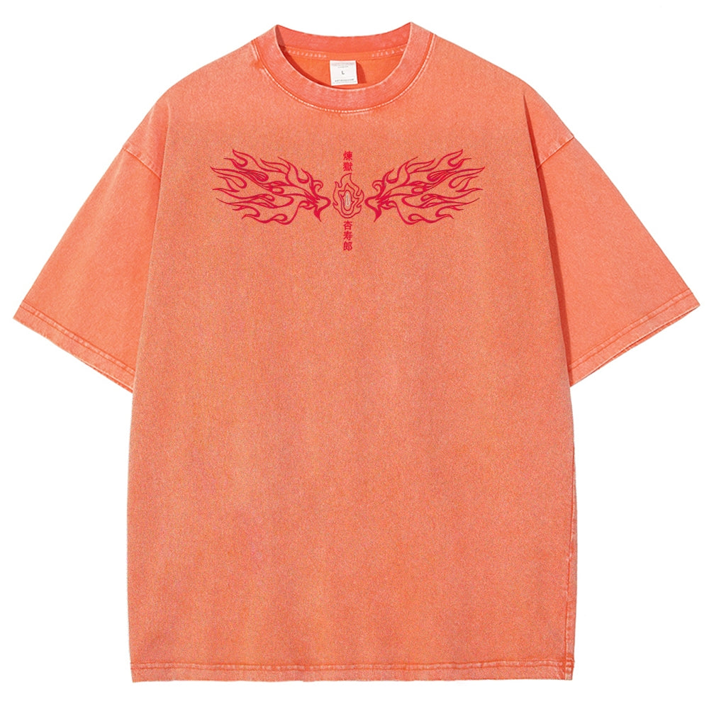 Demon Slayer Rengoku Kyoujurou Unisex Fit Washed T-Shirt 2504004054