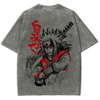 Naruto Sannin Jiraiya Printed Vintage Washed Tee Unisex Oversize Cotton T-shirt