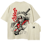 Naruto Sannin Jiraiya Printed Vintage Washed Tee Unisex Oversize Cotton T-shirt