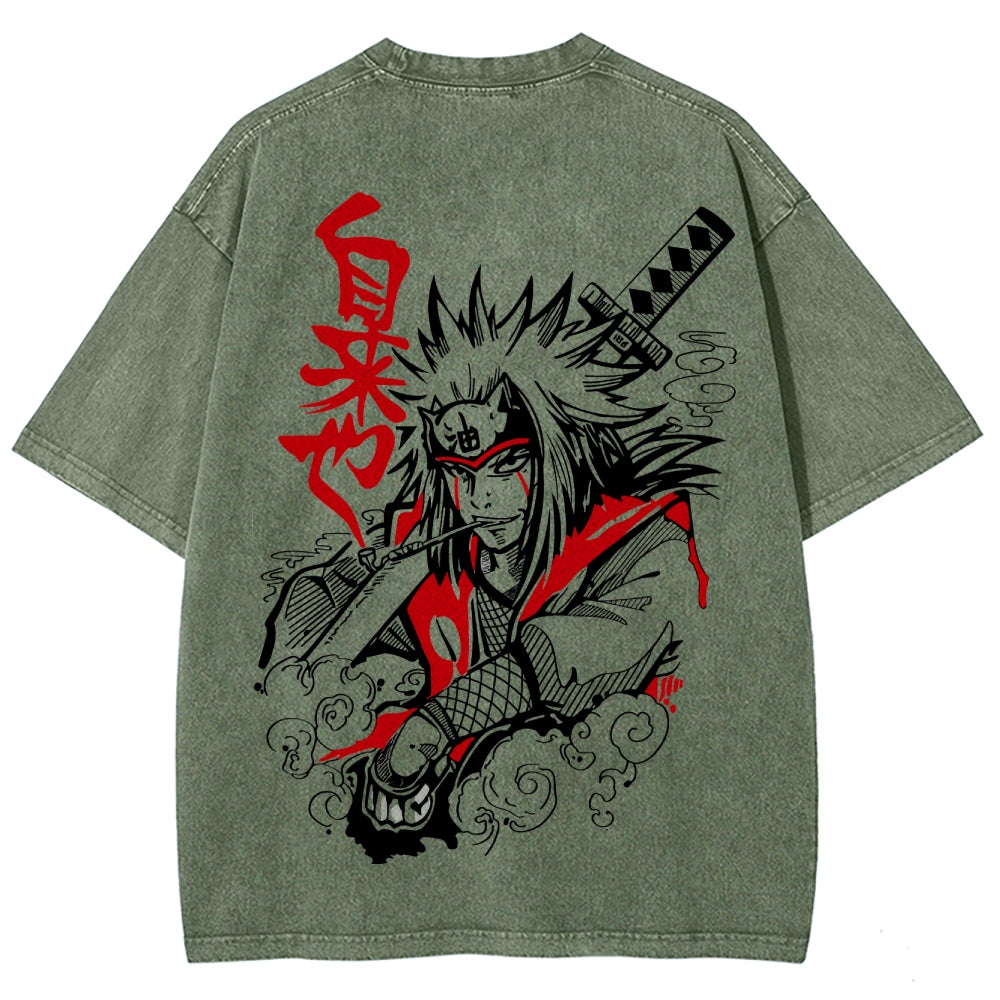 Naruto Sannin Jiraiya Printed Vintage Washed Tee Unisex Oversize Cotton T-shirt
