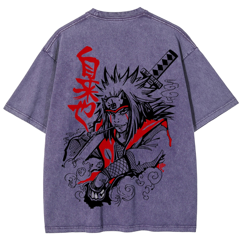 Naruto Sannin Jiraiya Printed Vintage Washed Tee Unisex Oversize Cotton T-shirt