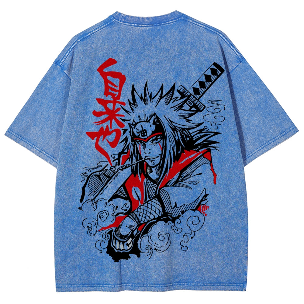 Naruto Sannin Jiraiya Printed Vintage Washed Tee Unisex Oversize Cotton T-shirt