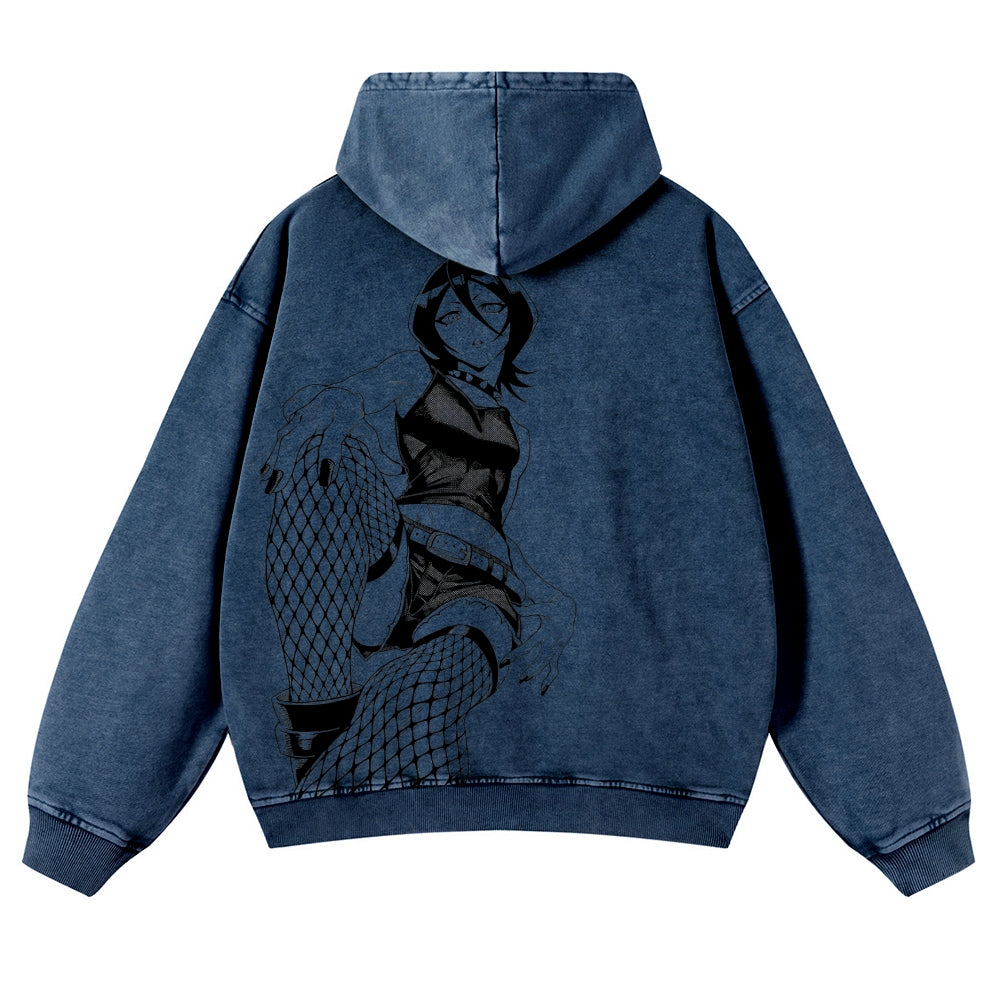 Bleach Vintage Rukia Kuchiki  Casual Washed Hoodies 2506023923