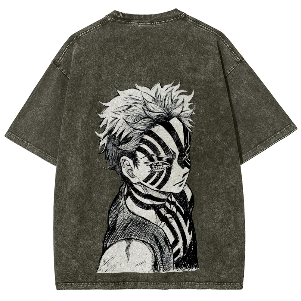 Demon Slayer Akaza Unisex Fit Washed T-Shirt 2508017343