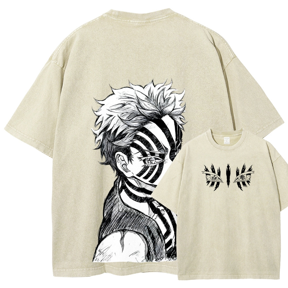 Demon Slayer Akaza Unisex Fit Washed T-Shirt 2508017343