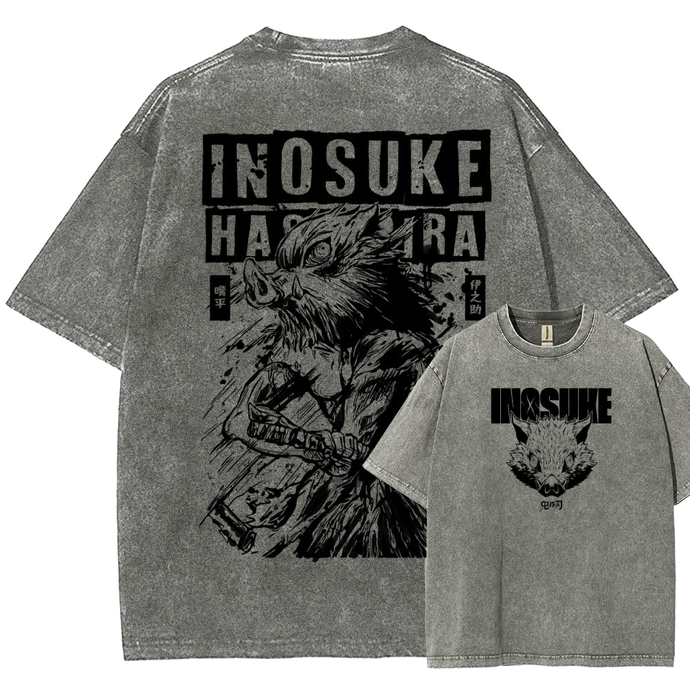 Demon Slayer Inosuke Unisex Fit Washed T-Shirt 2508024812