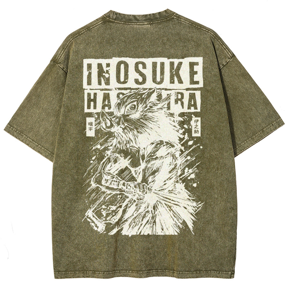 Demon Slayer Inosuke Unisex Fit Washed T-Shirt 2508024812