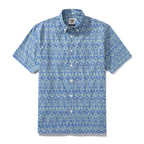 Blue Hand Painted Specimen Print 100% Cotton Button-down Shirt