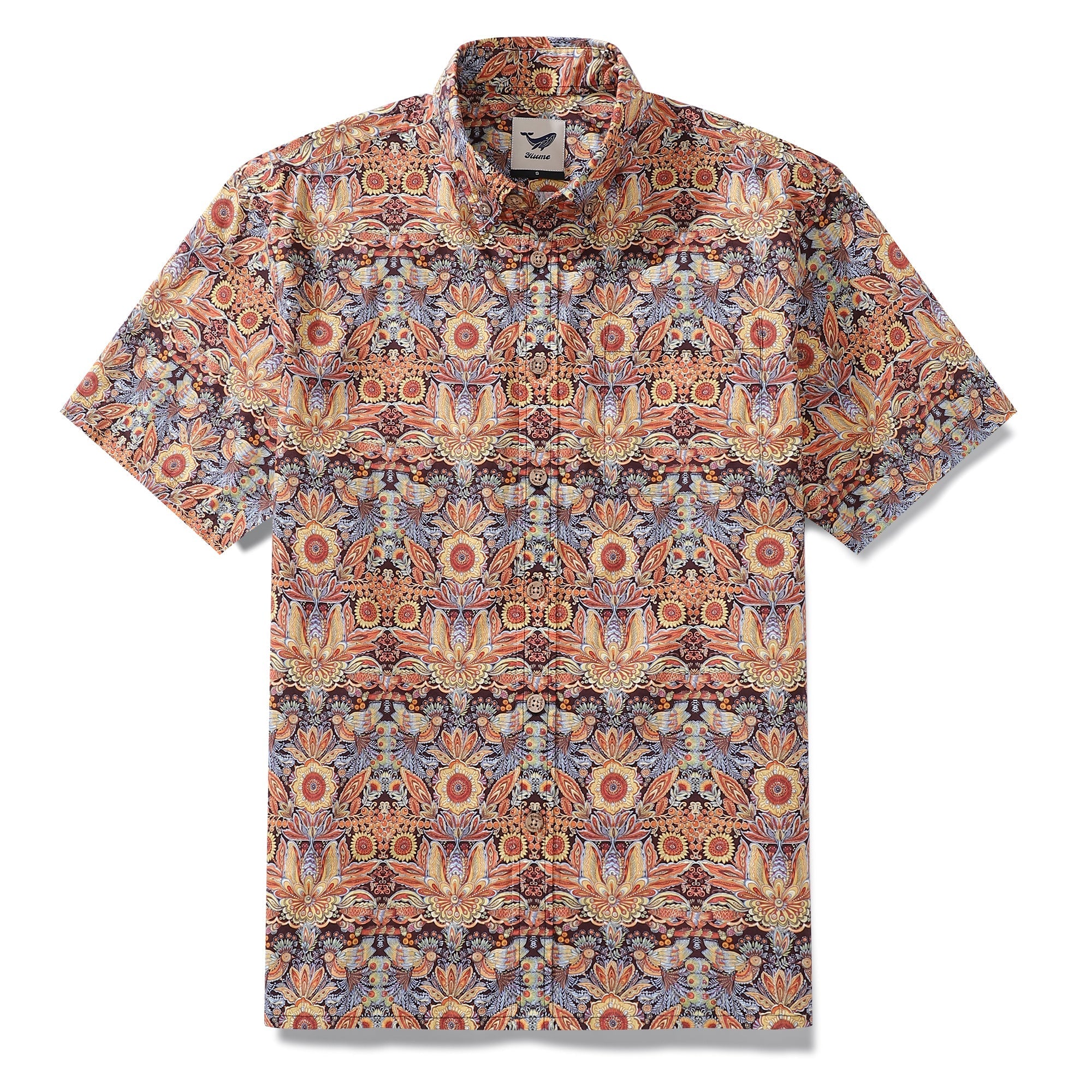 Men's Hawaiian Shirt Mystical Garden Print Cotton 1940s Vintage Short Sleeve Aloha Shirt