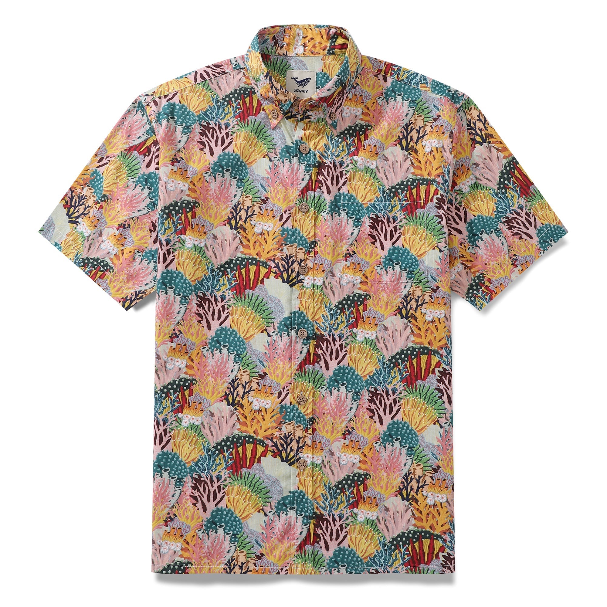 Men's Hawaiian Shirt Coral Reef Shirt 100% Cotton Button-down Short Sleeve Aloha Shirt