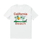 Hawaiian Tee For Men California Beach Tee Crew Neck 100% Cotton - WIHTE