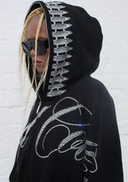 ENEMY RHINESTONE CROP ZIP HOODIE BLACK