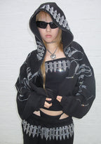 ENEMY RHINESTONE CROP ZIP HOODIE BLACK