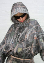 ENEMY RHINESTONE CROP ZIP HOODIE TREE CAMO