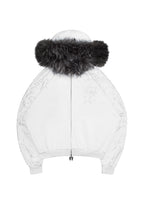 FALLEN FAUX FUR RHINESTONE ZIP HOODIE WHITE (DETACHABLE FUR)