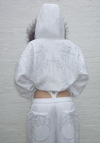 FALLEN FAUX FUR RHINESTONE ZIP HOODIE WHITE (DETACHABLE FUR)