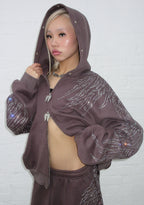 FALLEN FAUX FUR RHINESTONE ZIP HOODIE BROWN (DETACHABLE FUR)