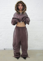 FALLEN FAUX FUR RHINESTONE ZIP HOODIE BROWN (DETACHABLE FUR)
