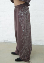 FALLEN RHINESTONE OVERSIZED SWEATPANTS BROWN