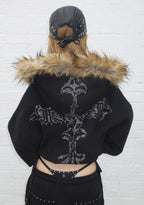 FERAL FAUX FUR STUDDED ZIP HOODIE BLACK (DETACHABLE FUR)