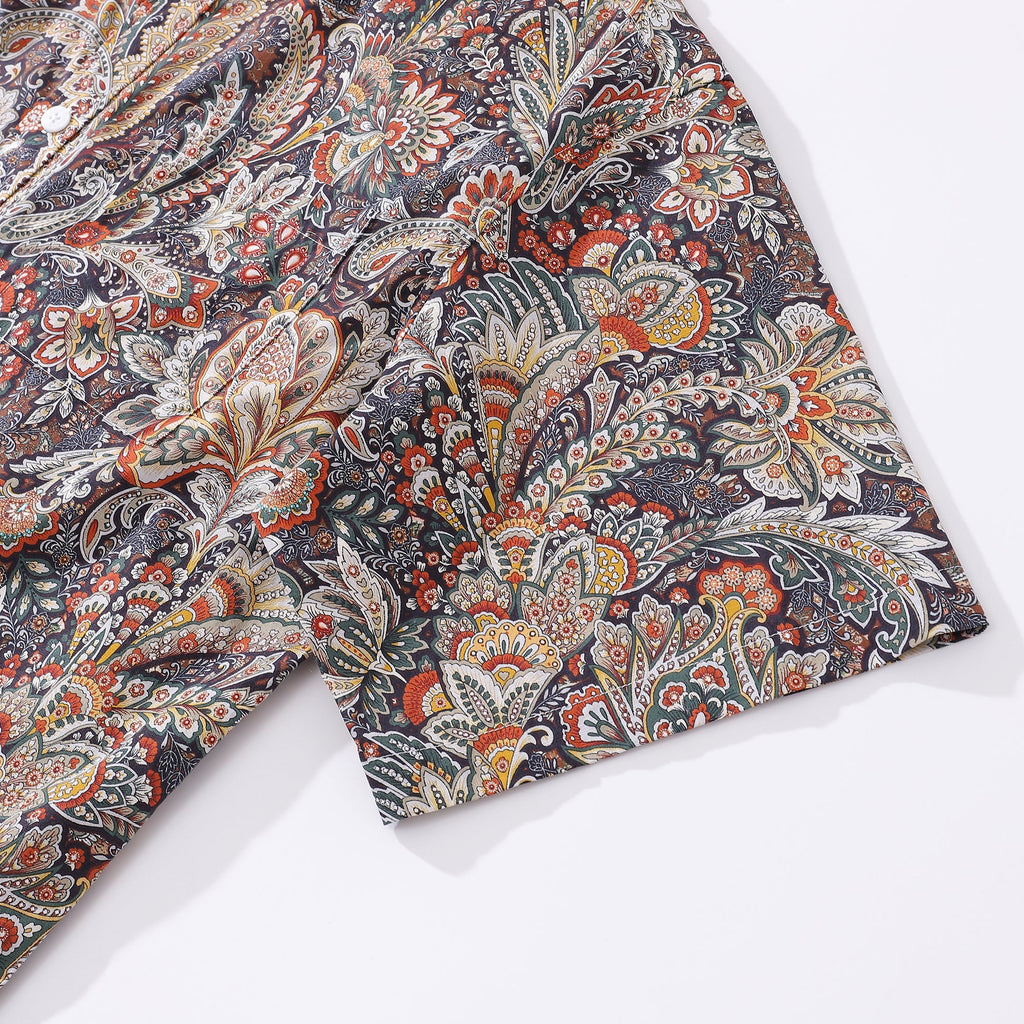 Men's Hawaiian Shirt Scroll Pattern Print Cotton Button-down Short Sleeve Aloha Shirt