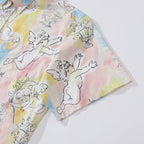 1980s Vintage Men's Hawaiian Shirt Angel's Ball Print Cotton Button-down Short Sleeve Aloha Shirt