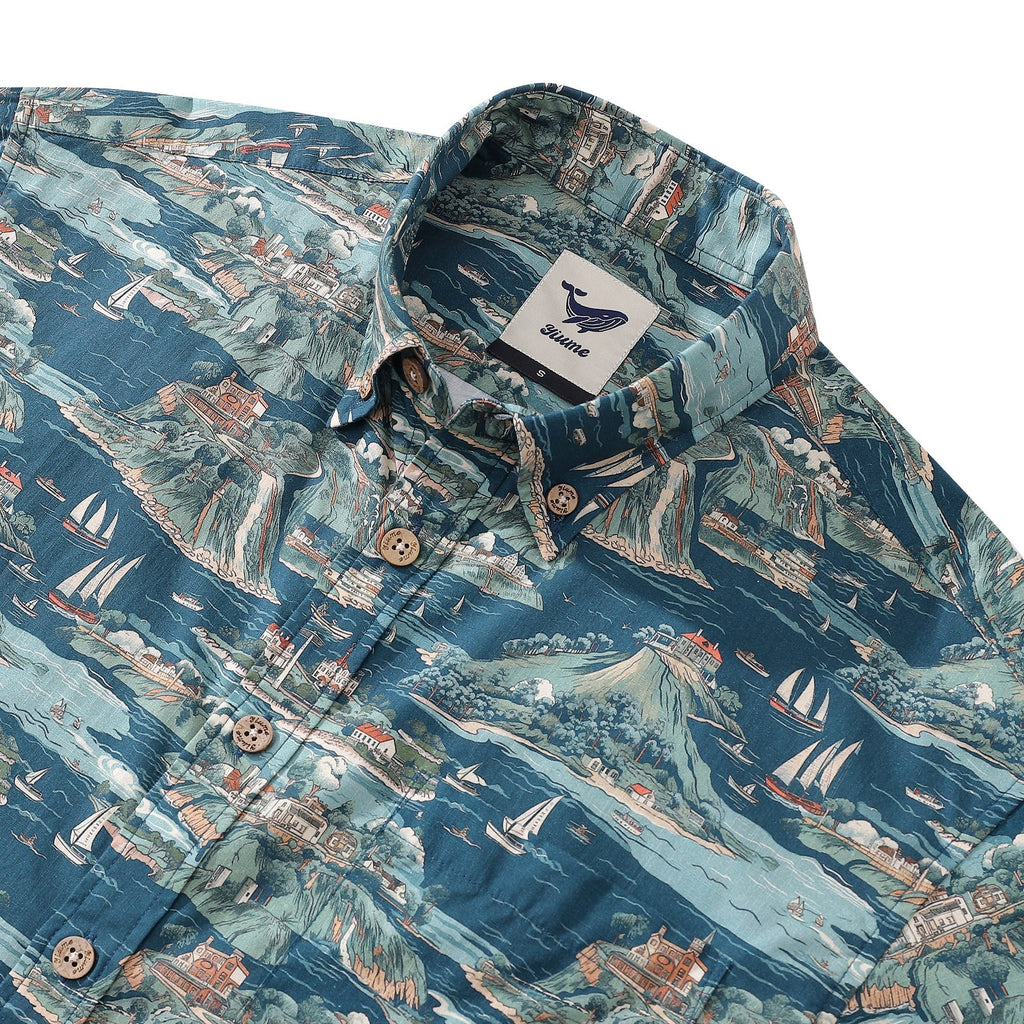 Men's Hawaiian Shirt Azure Dreams Print Cotton Button-down Short Sleeve Aloha Shirt