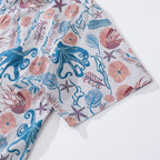 Men's Hawaiian Shirt Octopussy Print By Nina Leth Cotton Button-down Short Sleeve Aloha Shirt