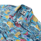 Hawaiian Shirt For Men Colored Fish Shirt Camp Collar 100% Cotton