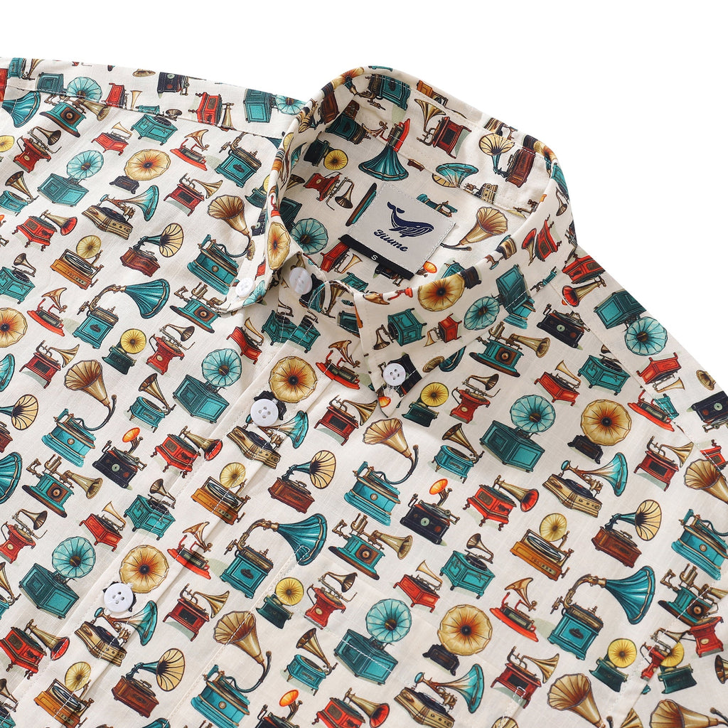 Men's Hawaiian Shirt Spinning in the Past Print Cotton Button-down Short Sleeve Aloha Shirt