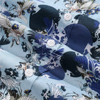 Men's Hawaiian Shirt Crane Waves Dancing Together Print Cotton Button-down Short Sleeve Aloha Shirt