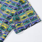 Hawaiian Shirts for Men Retro Dinosaur Stamp Collection 100% Cotton Short-Sleeve
