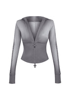RUMOUR STUDDED FITTED ZIP HOODIE GRADIENT GREY