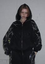 CRASH RHINESTONE ZIP HOODIE BLACK