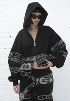 CRUSH STUDDED BELT ZIP HOODIE BLACK