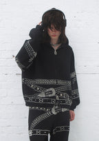 CRUSH STUDDED BELT ZIP HOODIE BLACK