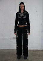 CURSE RHINESTONE VELOUR ZIP HOODIE BLACK