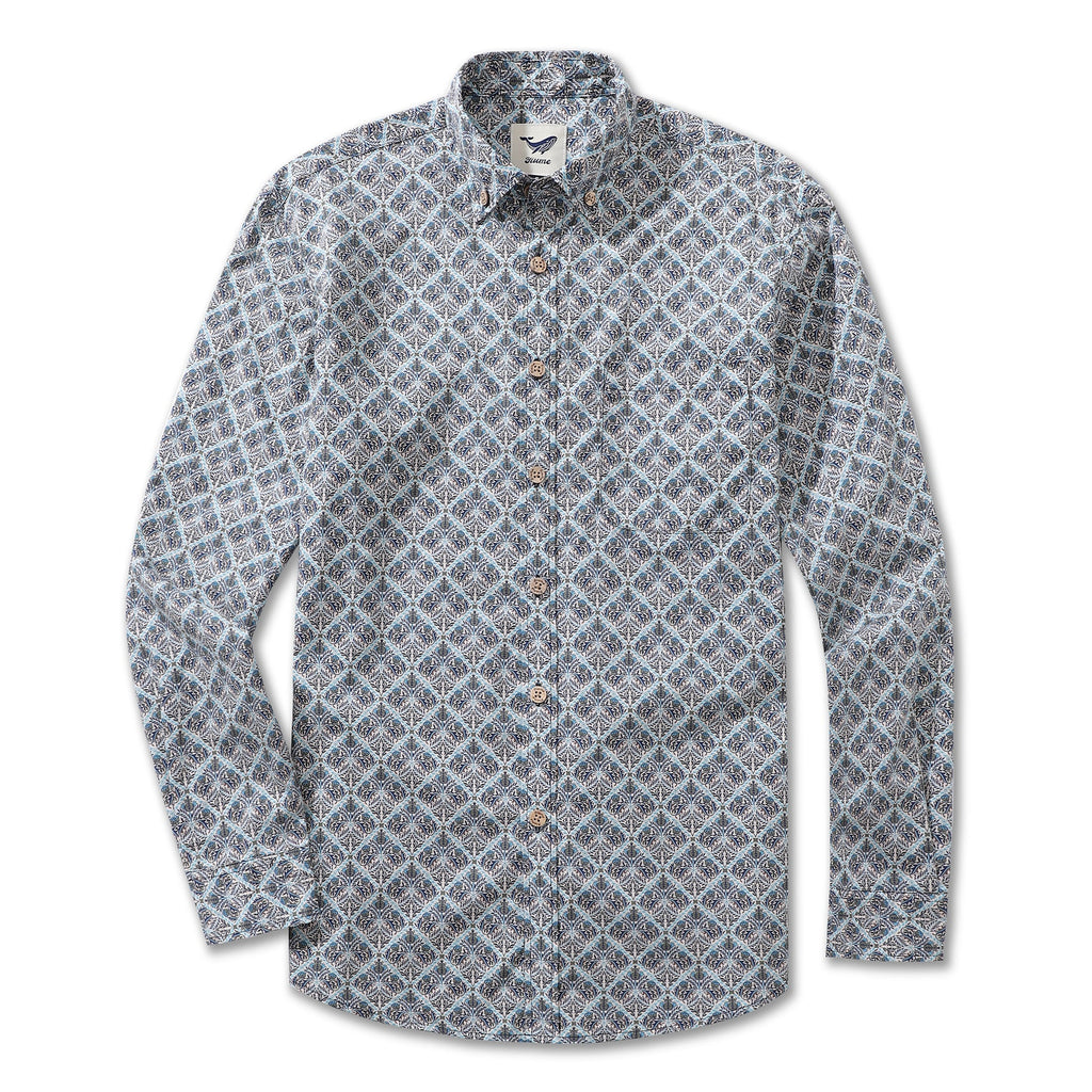 Men's Hawaiian Shirt Blooming Beauty Cotton Button-down Long Sleeve Aloha Shirt