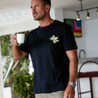 Hawaiian Tee For Men More Surf - Less Work By Loindaflow Tee Crew Neck 100% Cotton - BLACK