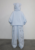 DREAMER RHINESTONE TEDDY PULLOVER HOODIE BABY BLUE