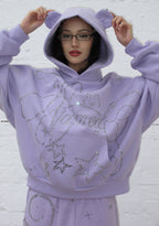 DREAMER RHINESTONE TEDDY PULLOVER HOODIE LILAC