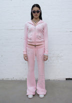 DREAMER RHINESTONE VELOUR TEDDY ZIP HOODIE BABY PINK