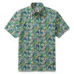Men's Green Hawaiian Shirt Songe Marin Pattern Cotton Button-down Short Sleeve Aloha Shirt