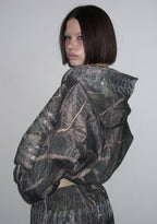 ENEMY RHINESTONE CROP ZIP HOODIE TREE CAMO
