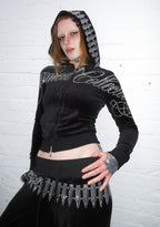 ENEMY RHINESTONE VELOUR ZIP HOODIE BLACK